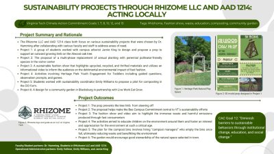Sustainability Projects Through Rhizome LLC and AAD 1214: Acting Locally infographic. Long description is available at https://honorscollege.vt.edu/en/Community/CALL/CALL-longdescriptions.html