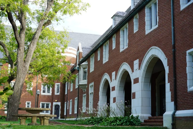 The exterior of Hillcrest Hall in the spring