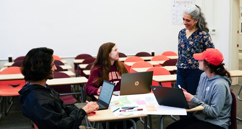 Dr. Najla Mouchrek working with students in the Honors Culture of Sustainability Lab