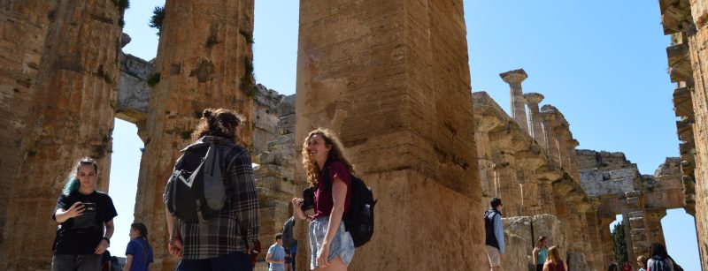 Students studying abroad visiting ruins