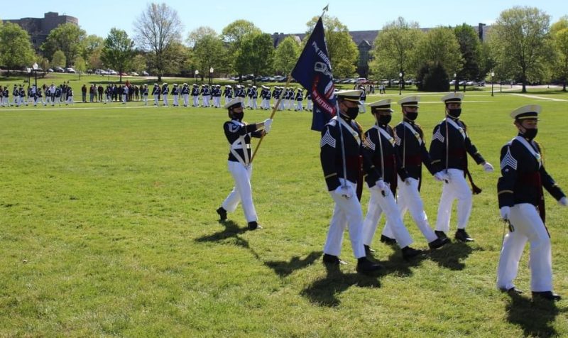 Claire Seibel marching with the Corps of Cadets