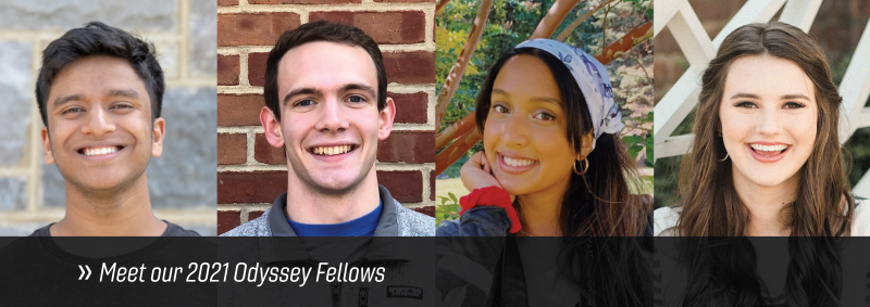 The Virginia Tech Honors College 2021 Odyssey Fellows: (from left to right) Saket Bikmal, Nate Doggett, Sumaiya Haque, and Hannah Upson.